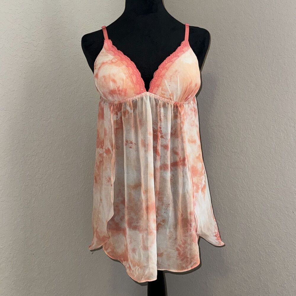 Lilac+London Baby Doll Lingerie Top Women's Large Peach White Floral Lace Detail